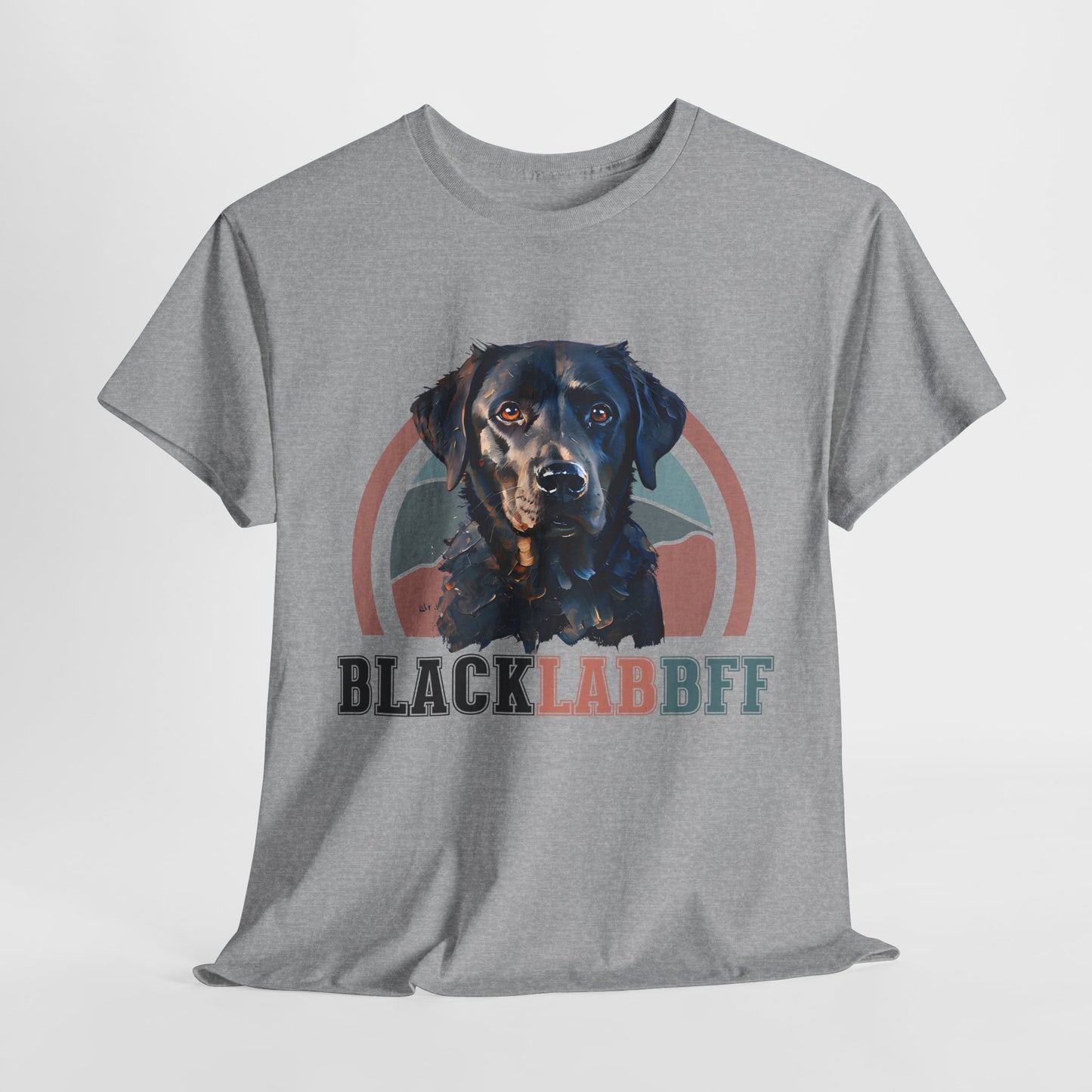 Gray t-shirt with a black labrador graphic and 'BLACK LAB BFF' text on a white background