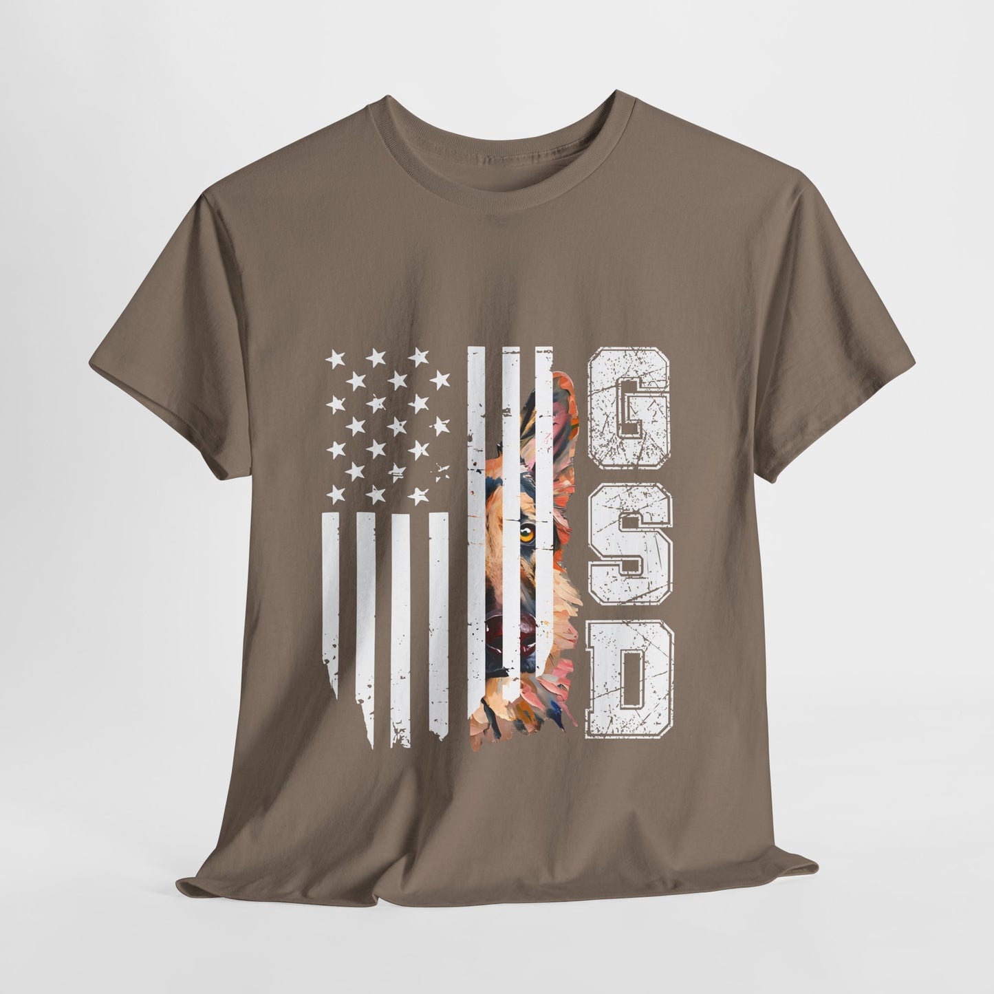 Brown t-shirt with American flag and 'CSA' design on a white background
