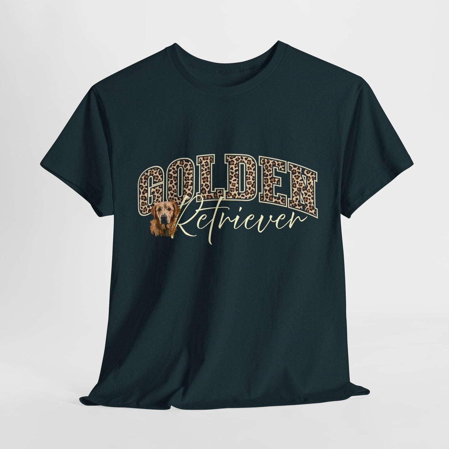 Black t-shirt with 'Golden Retriever' text and dog illustration on a white background
