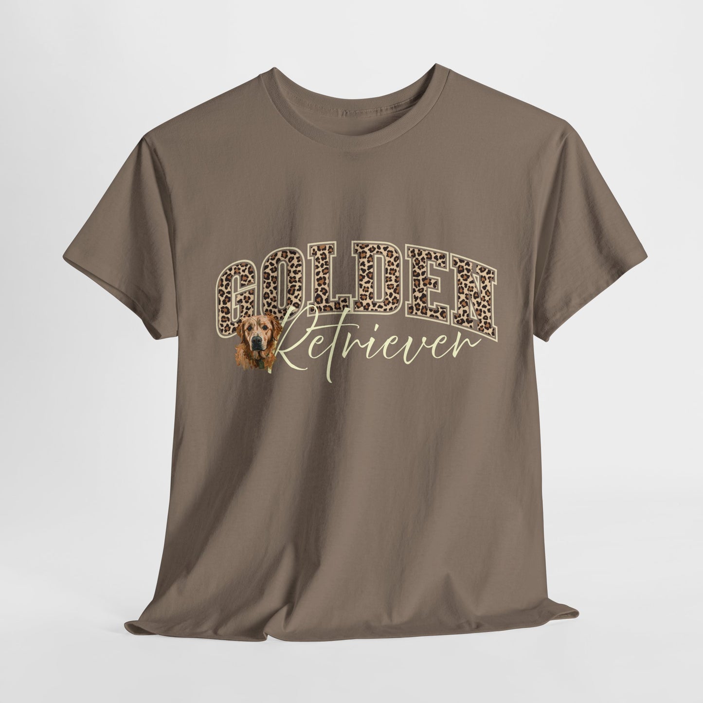Brown t-shirt with 'Golden Retriever' text and dog graphic on a white background