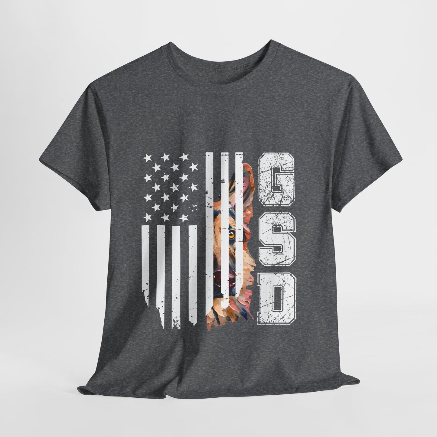 Gray t-shirt with American flag and 'USA' design on a white background