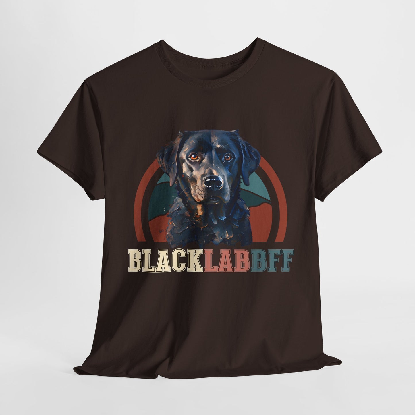 Brown t-shirt with a black labrador graphic and 'BLACK LAB BFF' text on a white background
