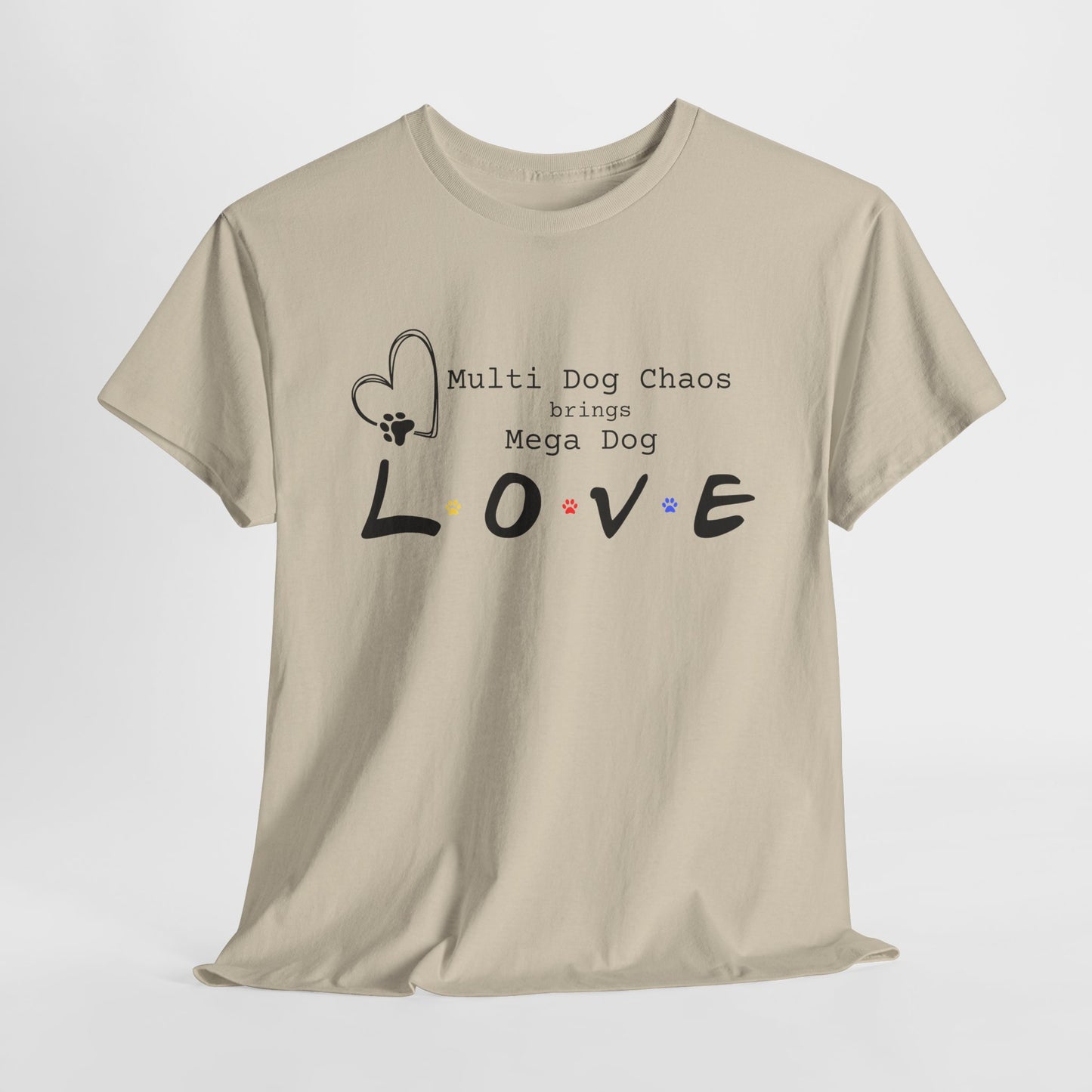 Beige t-shirt with text and graphics on a white background