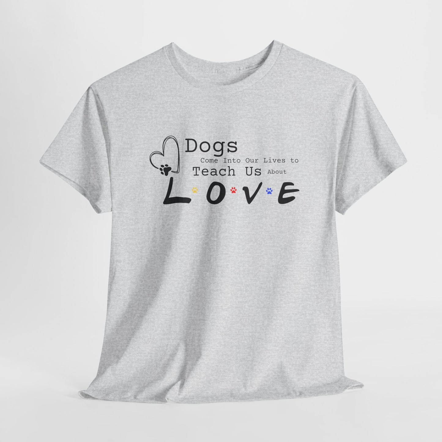 Gray t-shirt with a printed message on a white background