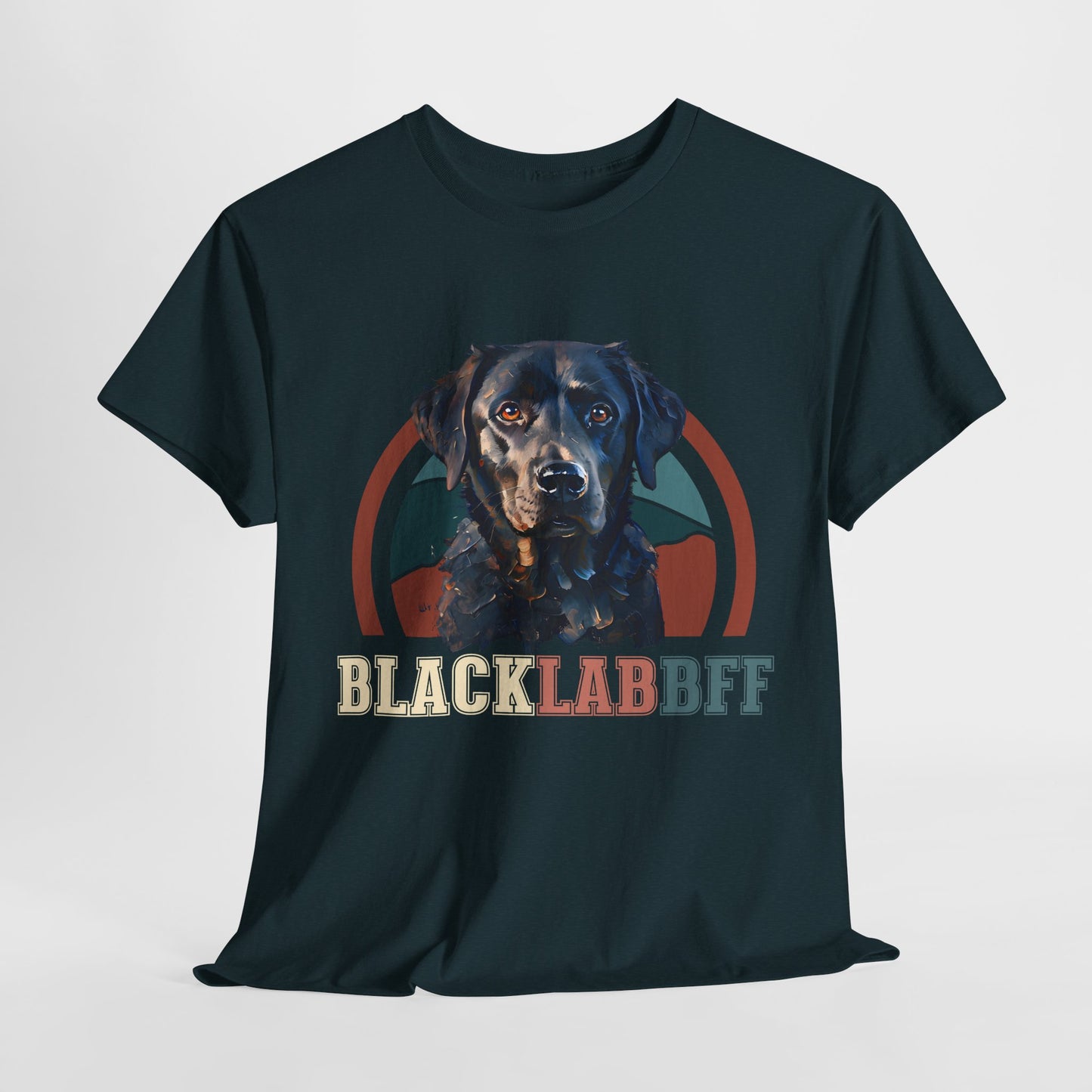 Black t-shirt with a black lab graphic and 'BLACK LAB BFF' text on a white background