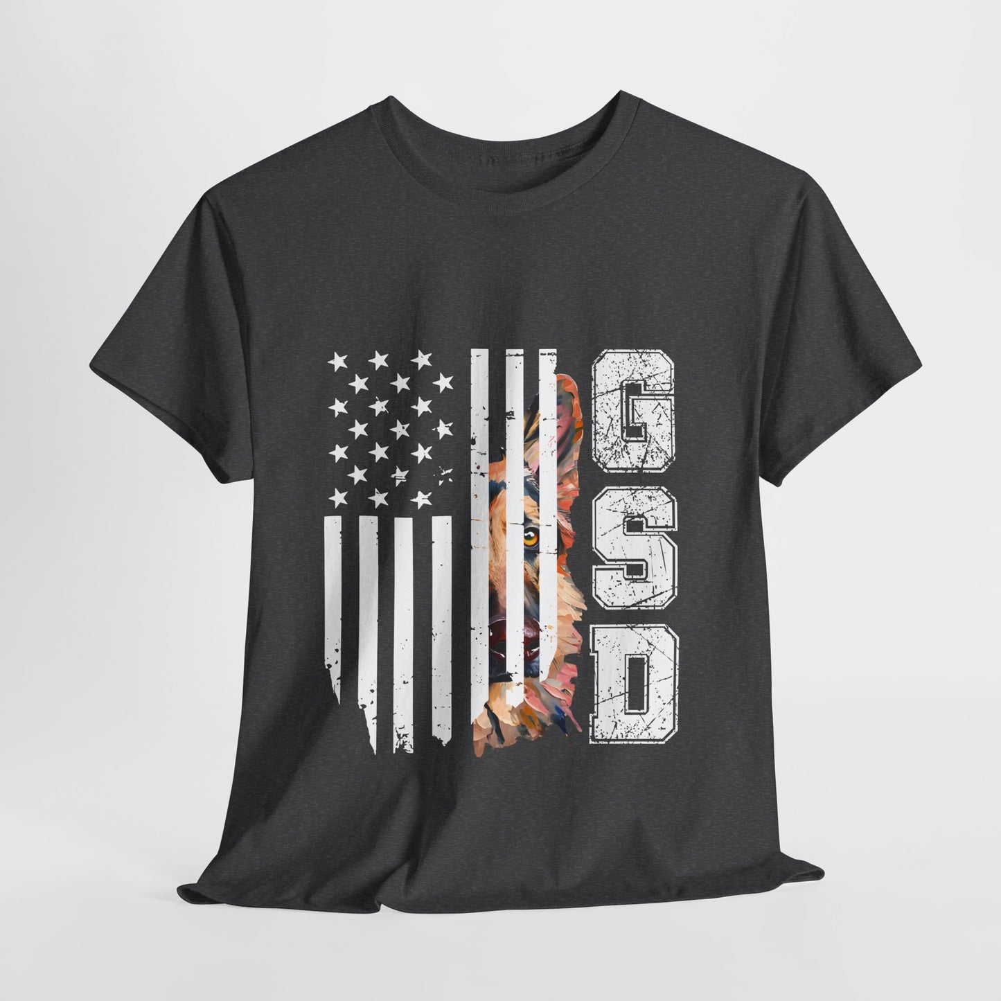 Black t-shirt with American flag and 'USA' design on a gray background