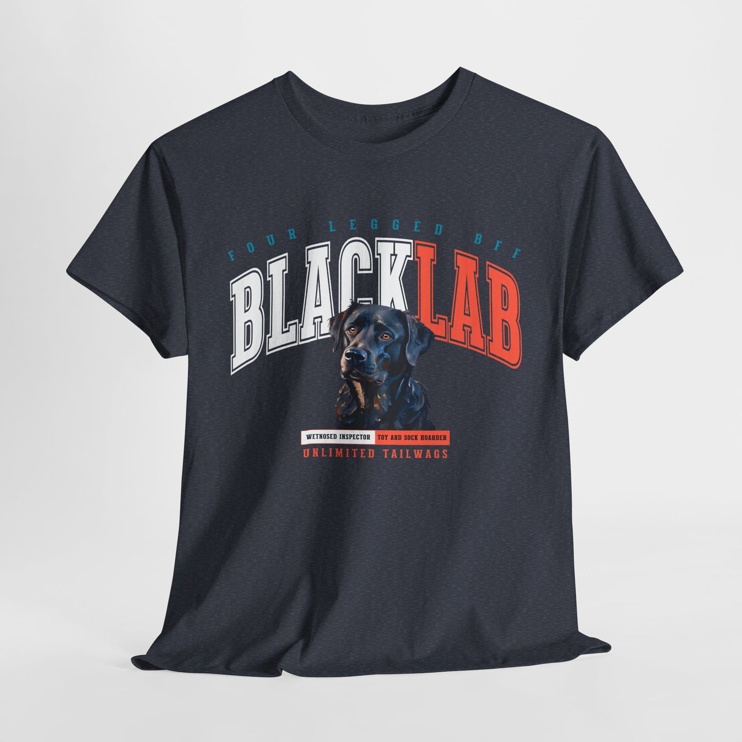 Black t-shirt with 'BLACK LAB' graphic design on a white background