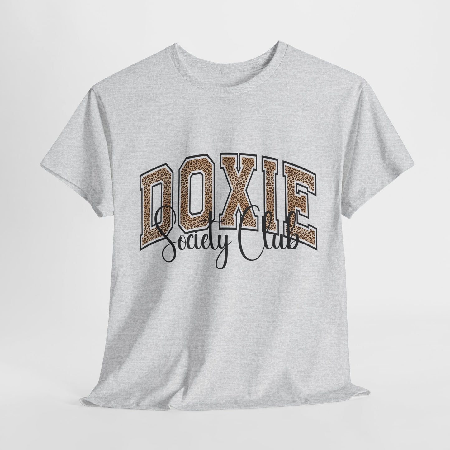 Gray t-shirt with 'Doxie Sooey Club' text on a white background