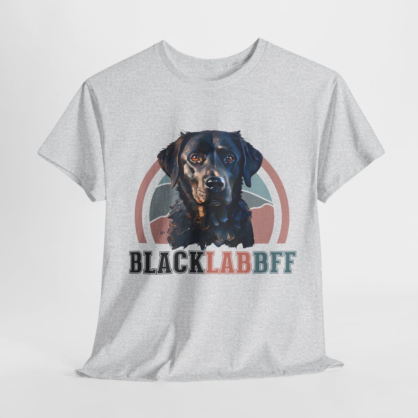 Gray t-shirt with a black lab graphic and 'BLACK LAB BFF' text on a white background