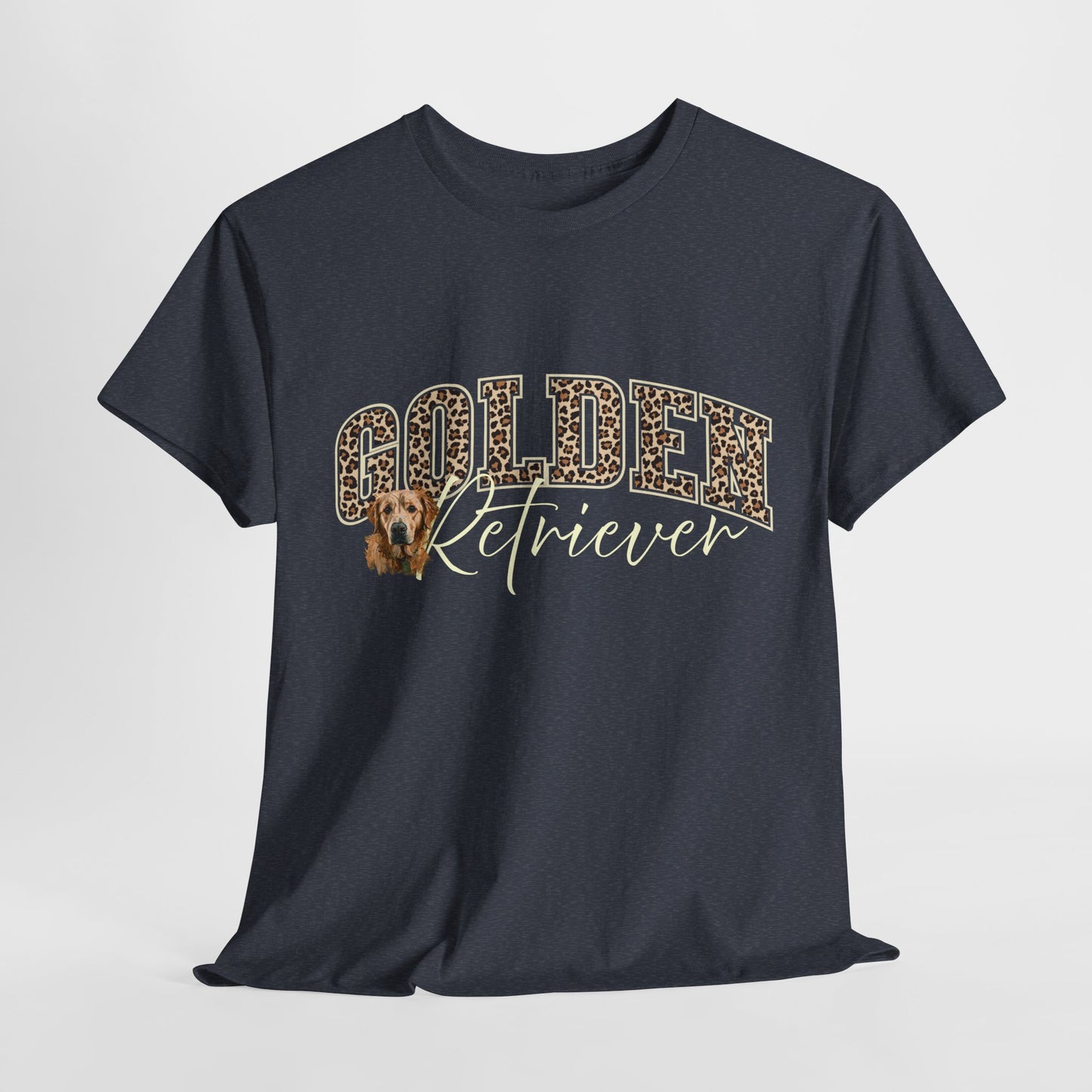 Black t-shirt with 'Golden Retriever' text and dog graphic on a white background