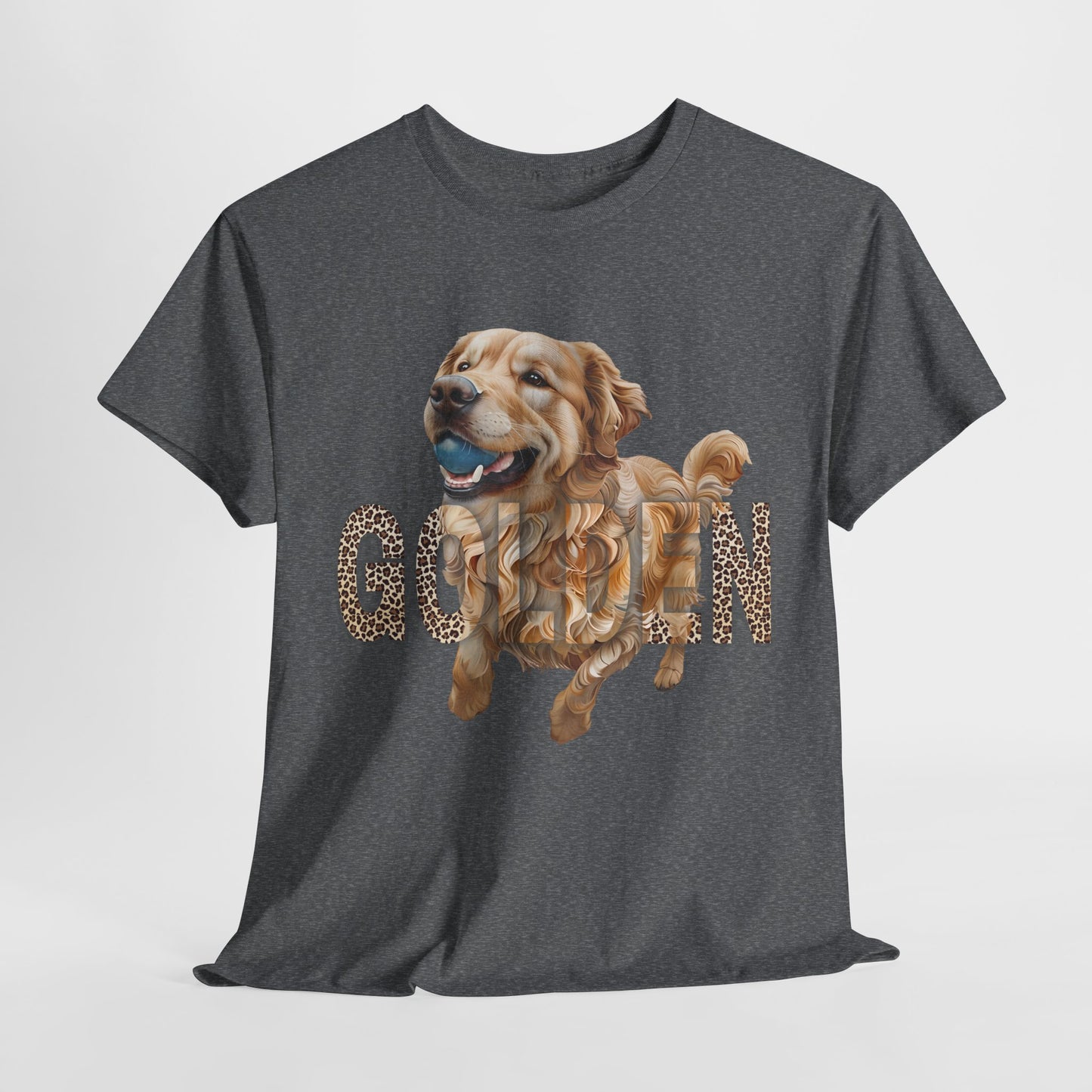 Gray t-shirt with a dog graphic and 'CHANEL' text on a light gray background