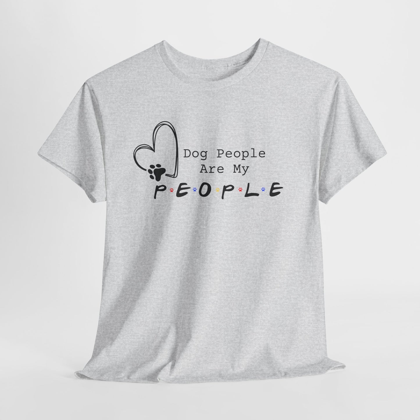 Gray t-shirt with 'Dog People Are My People' text and heart design on a white background