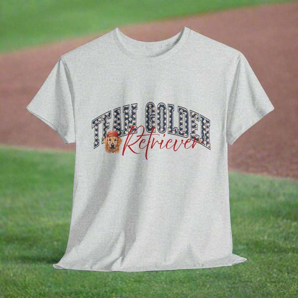 Gray t-shirt with 'Fury Golden Retriever' text and graphic on a white background