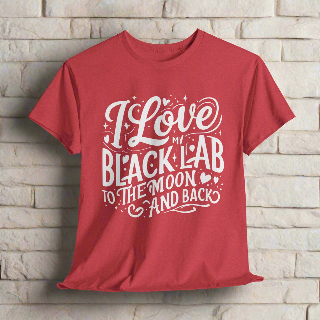 Black lab dog shirt To the Moon and Back in Coral Silk