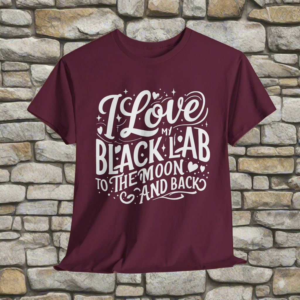 Black lab dog shirt To the Moon and Back in maroon