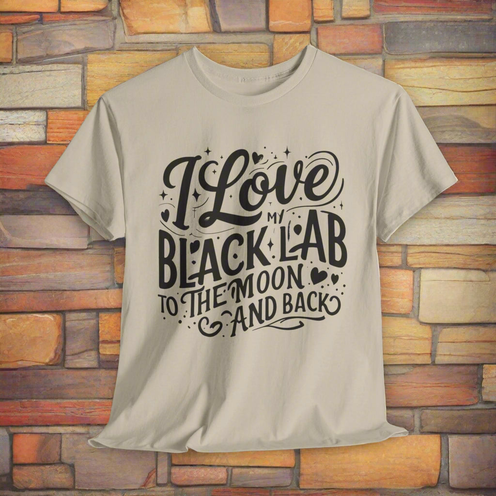 Black lab dog shirt To the Moon and Back in sand