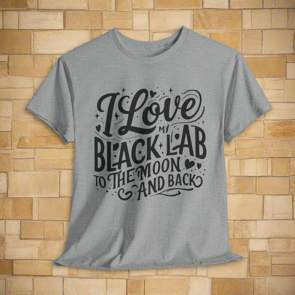 Black lab dog shirt To the Moon and Back in sports gray