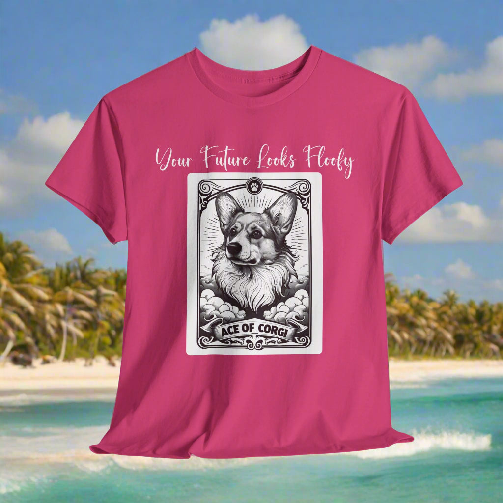 Corgi TShirt Tarot Card Ace of Corgi in Heliconia with a dog tarot card graphic