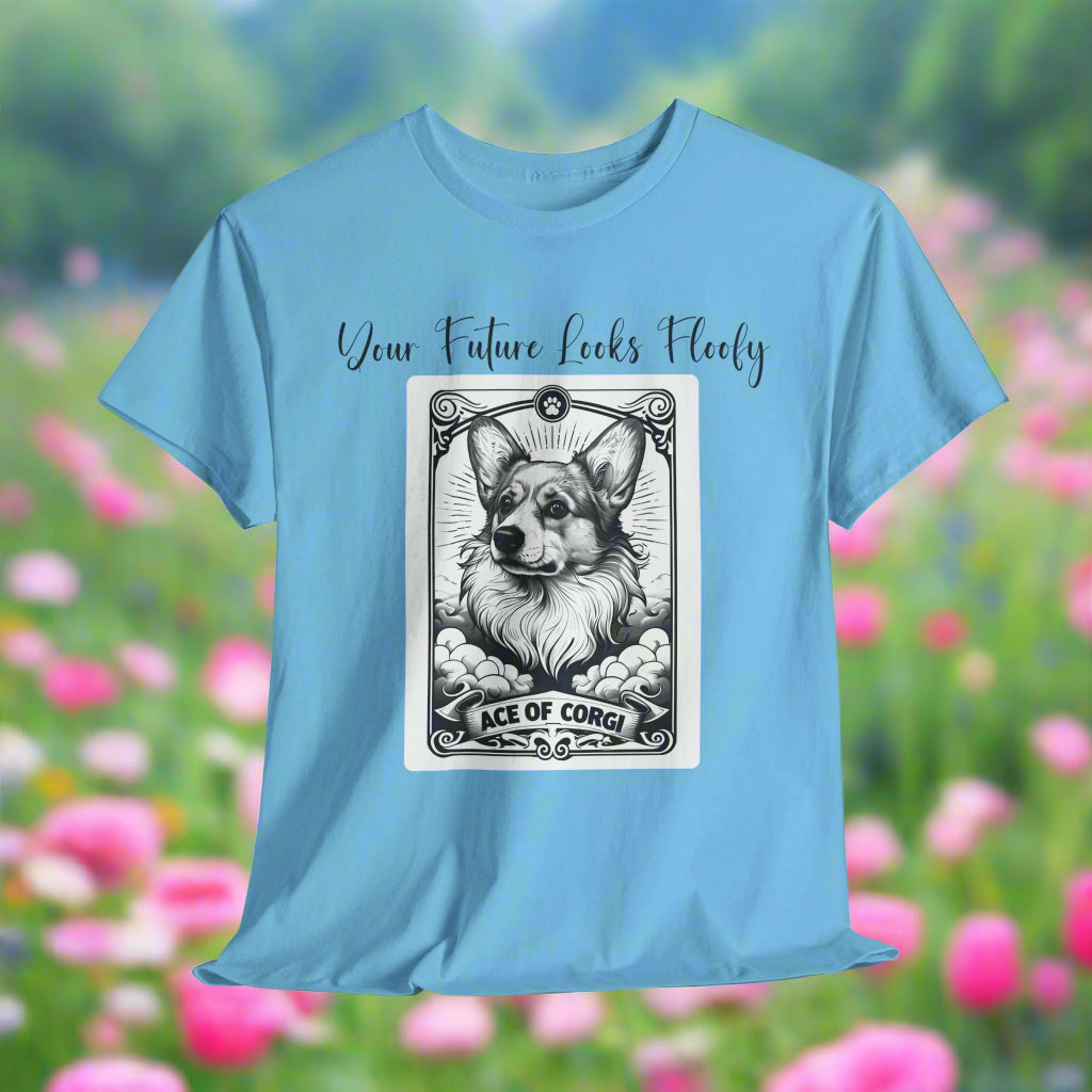 Corgi TShirt Tarot Card Ace of Corgi in Sky with a graphic of a dog tarot card