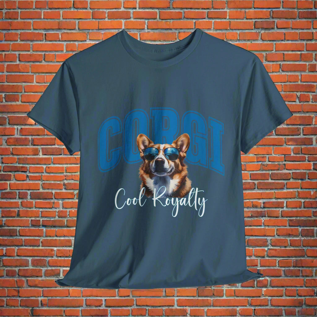 Corgi tee shirts Cool Royalty in Indigo Blue