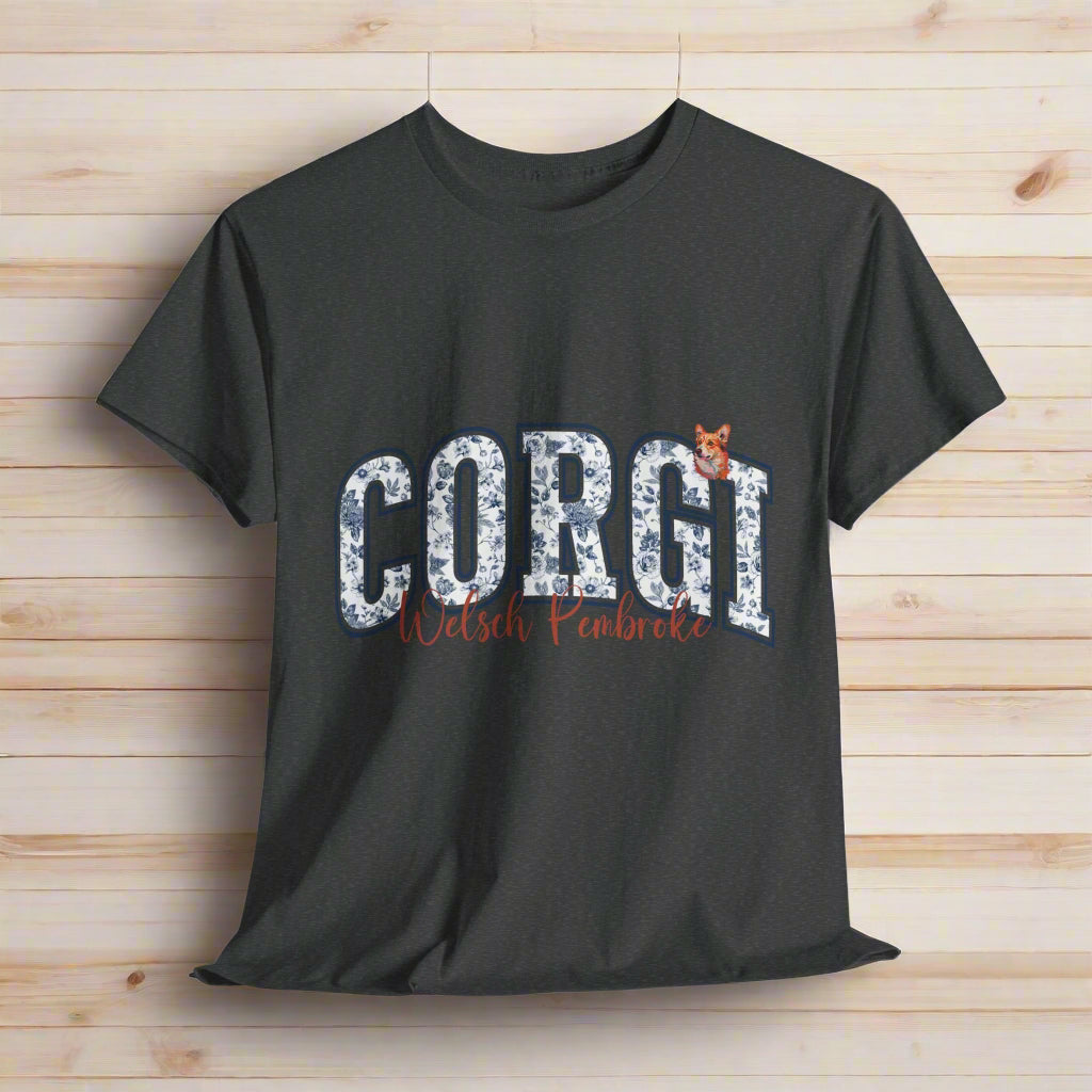 Corgi tshirt with 'Corgi Welsh Pembroke' text and corgi icon