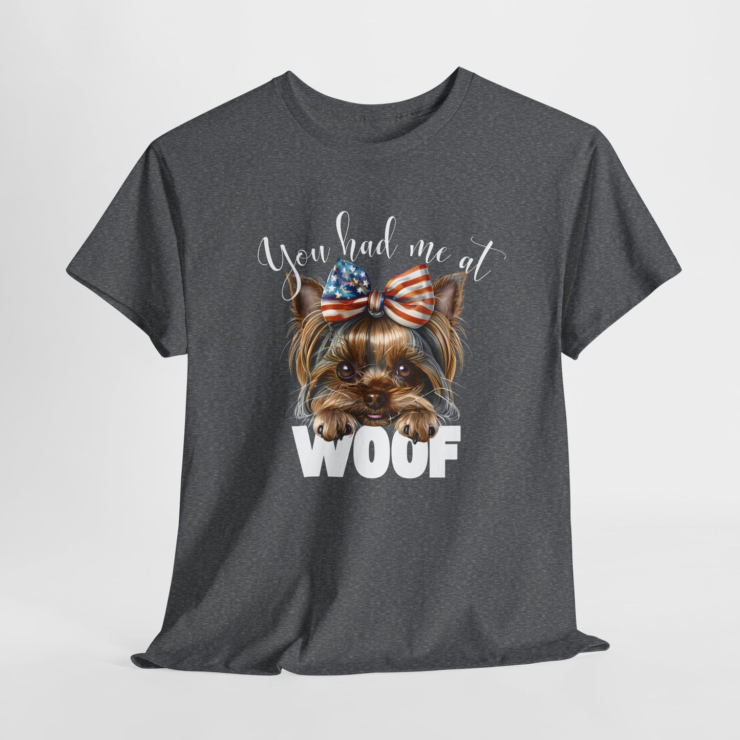 DOG SHIRTS FOR WOMEN Yorkie Woof in graphite heather