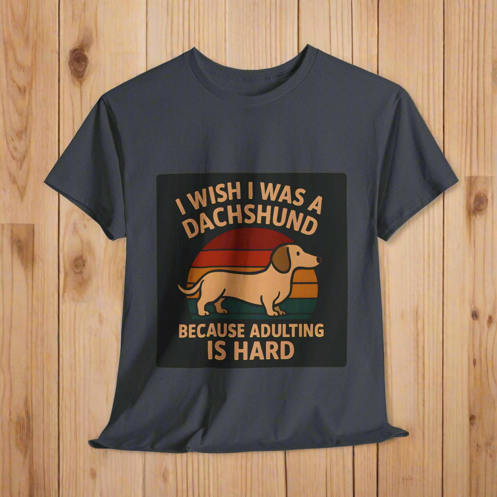Dachshund Shirt text Adulting is Hard in indigo blue