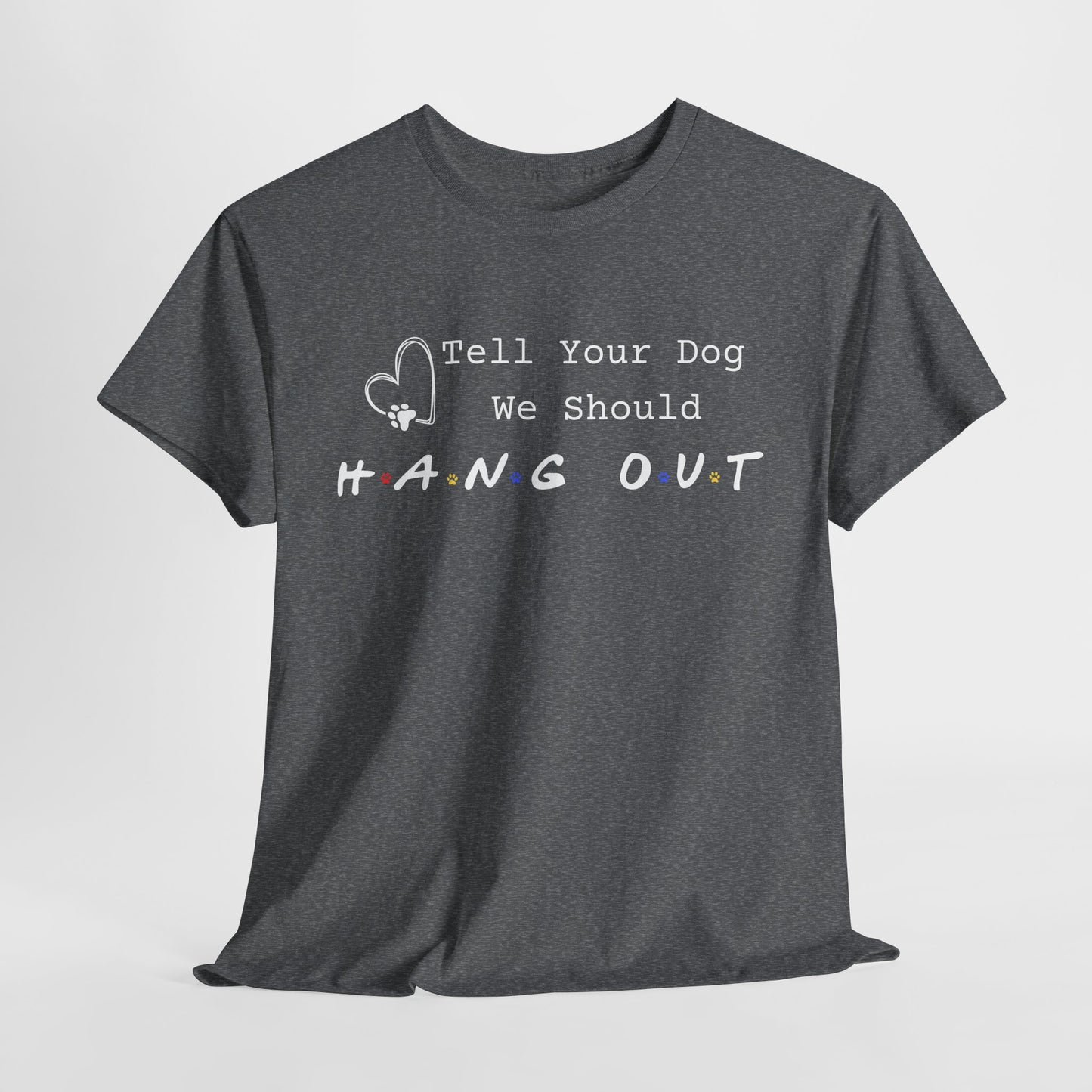 Graphite Heather t-shirt with humorous text design on a light gray background