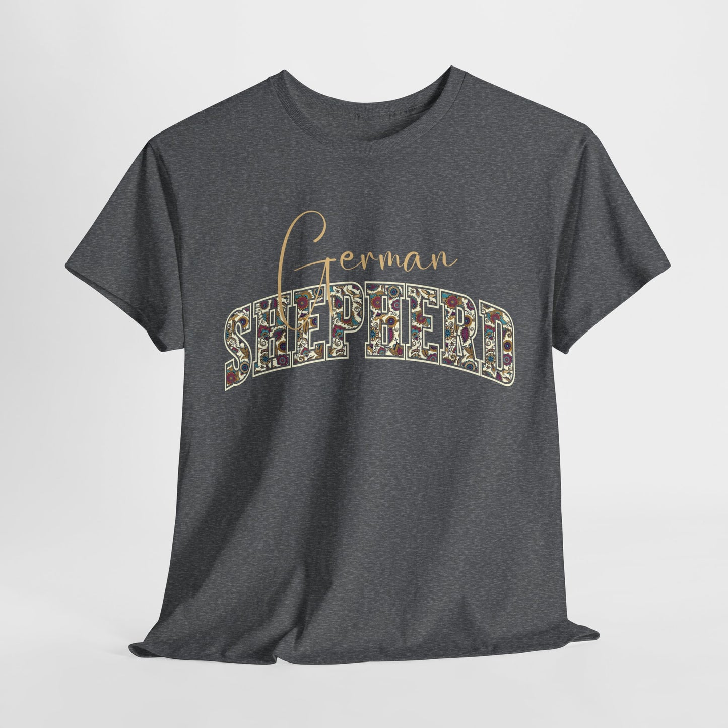 German shepherd tshirt in paisley design in dark heather