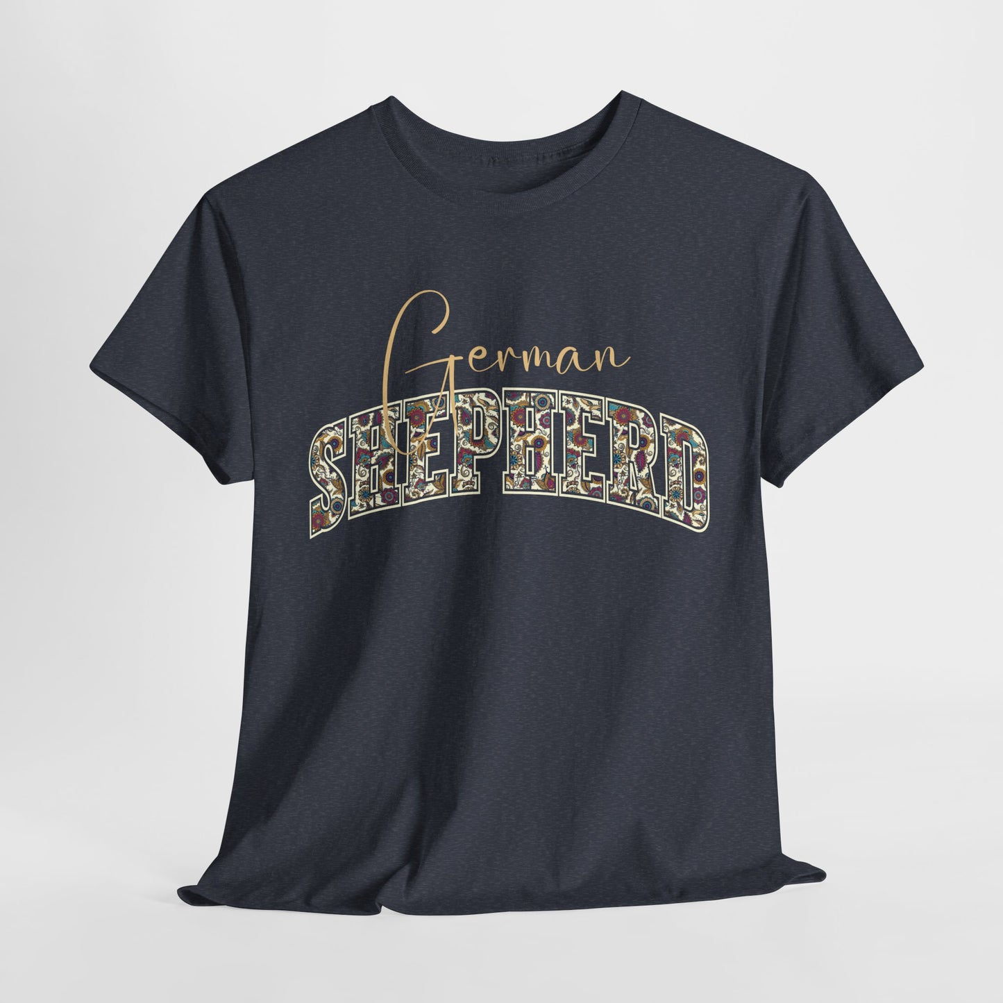 German shepherd tshirt in paisley design in heather navy