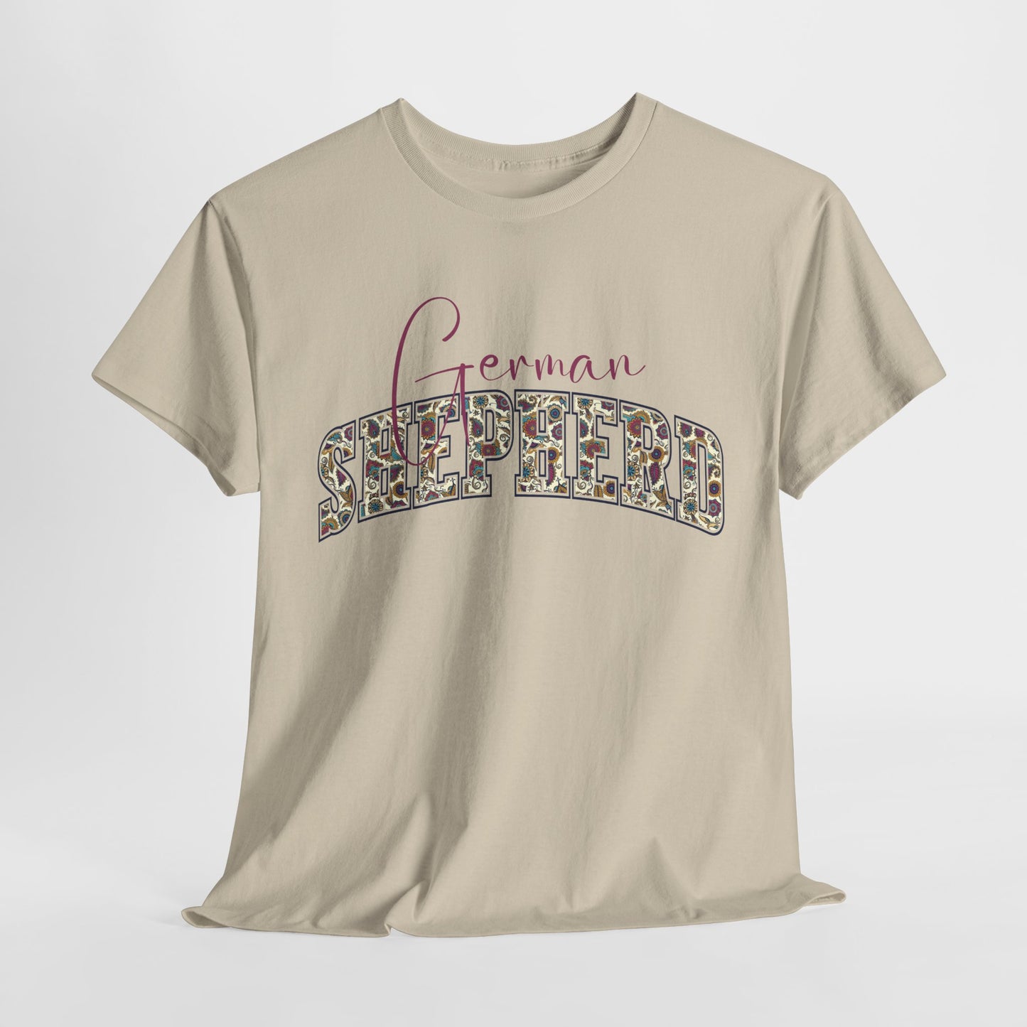 German shepherd tshirt in paisley design in sand