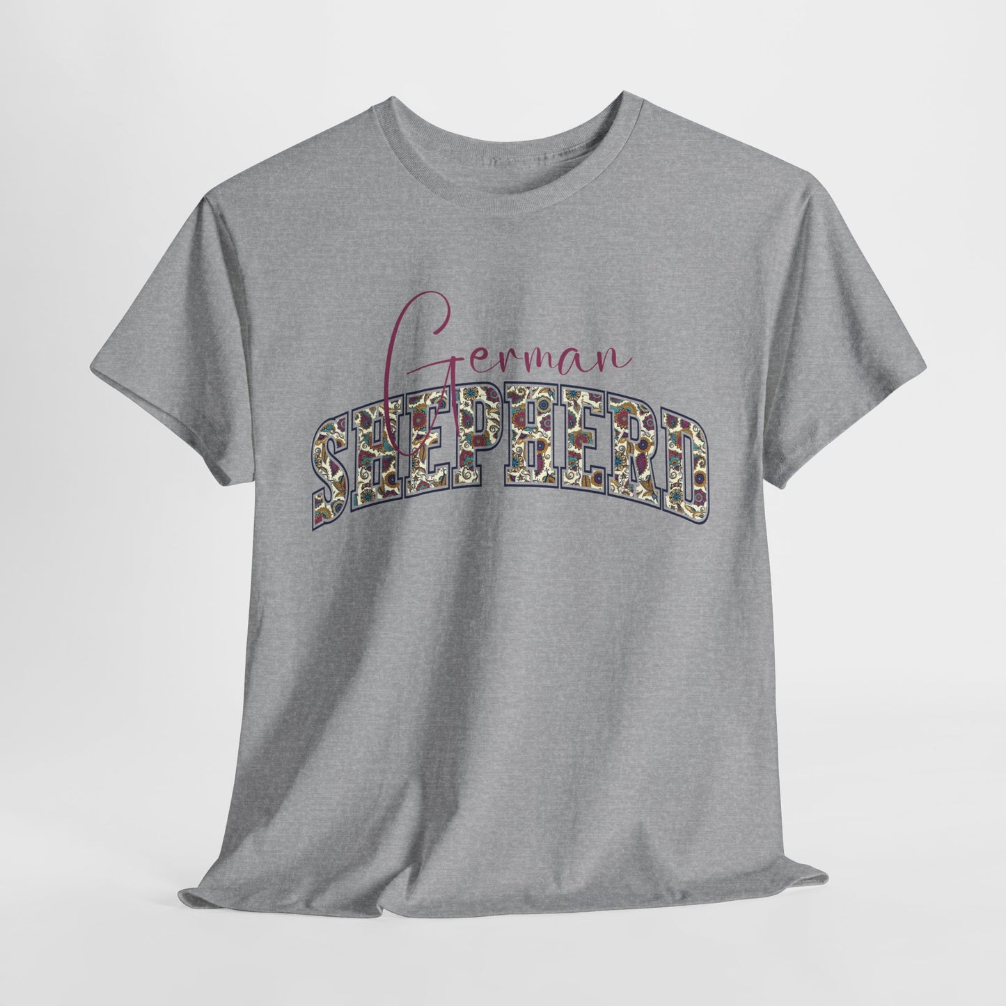 German shepherd tshirt in paisley design in sports gray