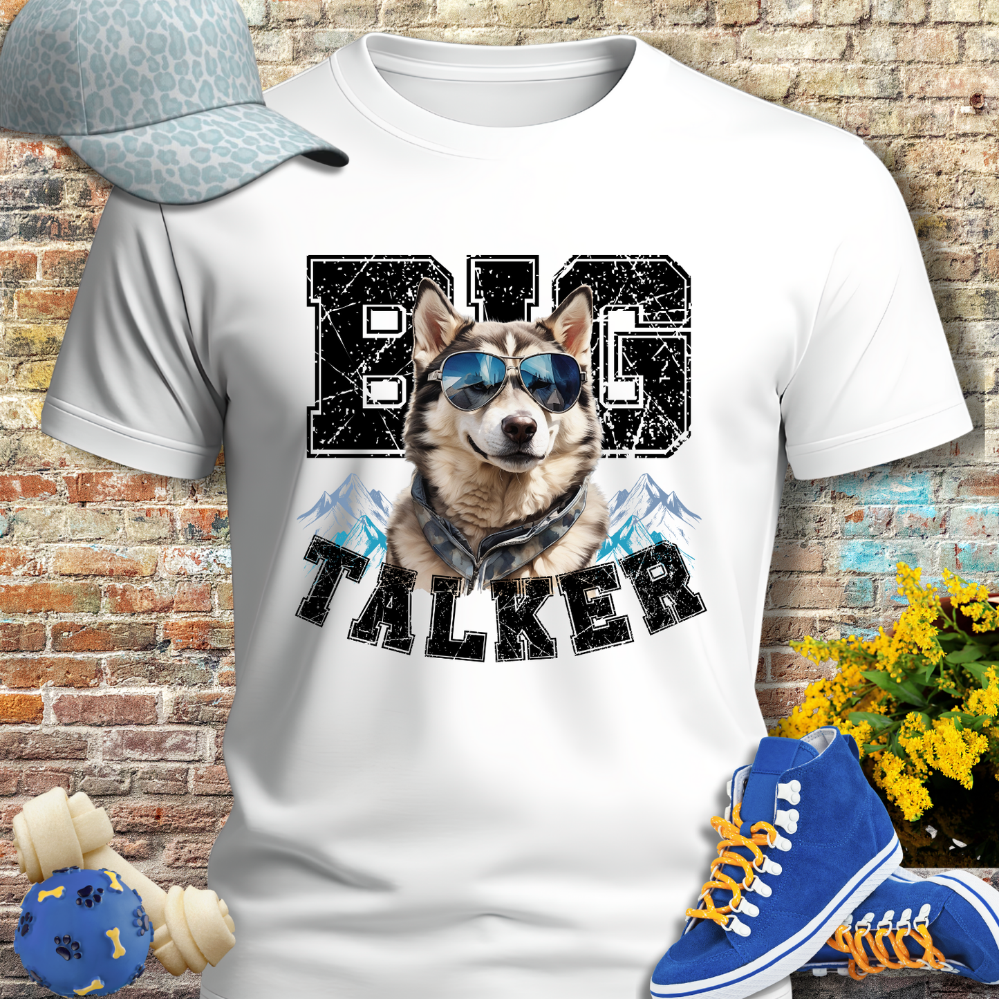 HUSKY DOG T SHIRT Big Talker in white