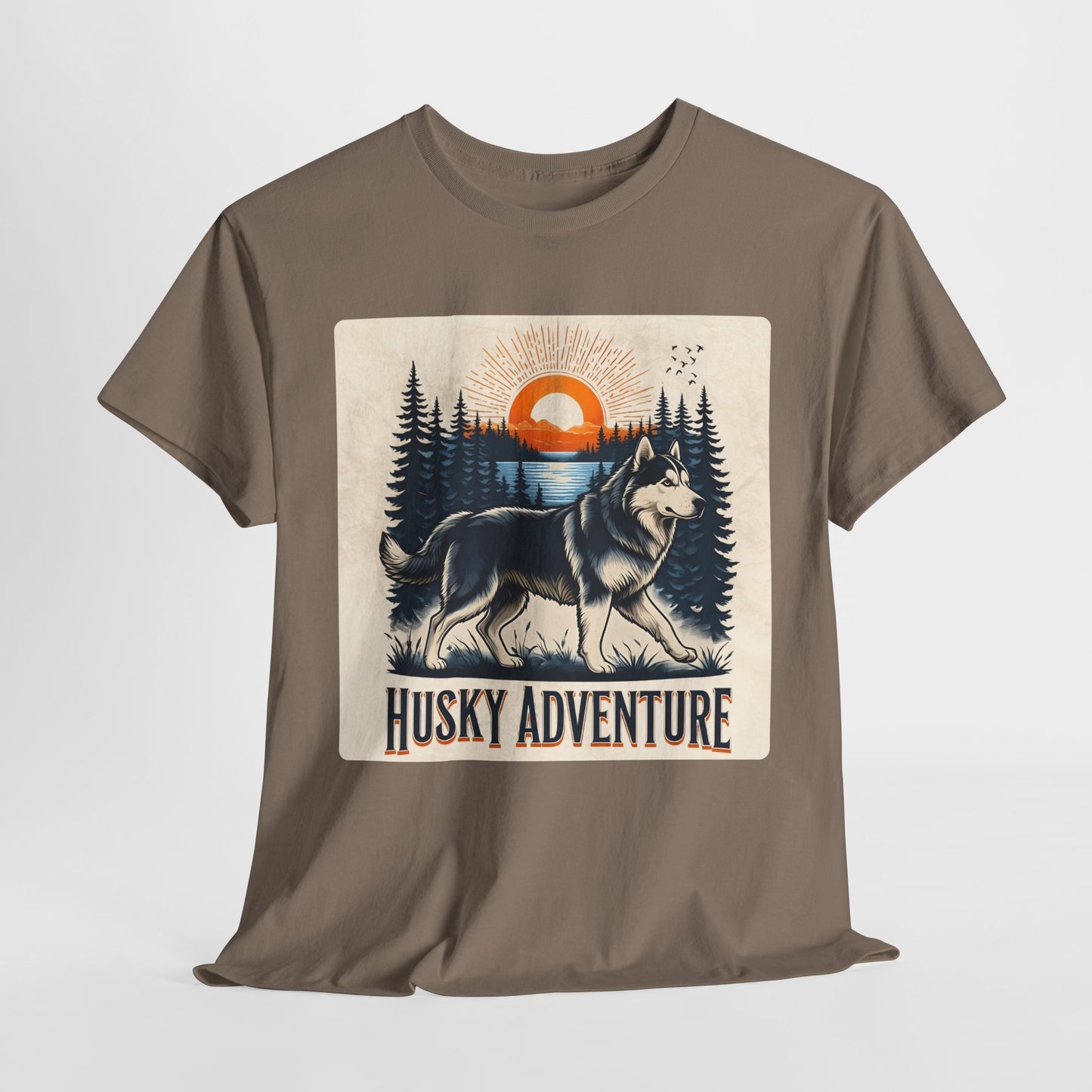 HUSKY DOG T SHIRT with HUSKY Lake Graphic in brown savana