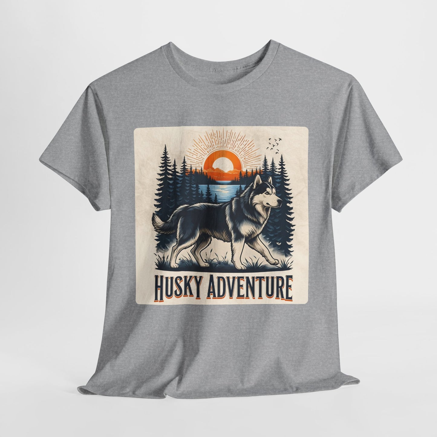HUSKY DOG T SHIRT with HUSKY Lake Graphic in sport gray