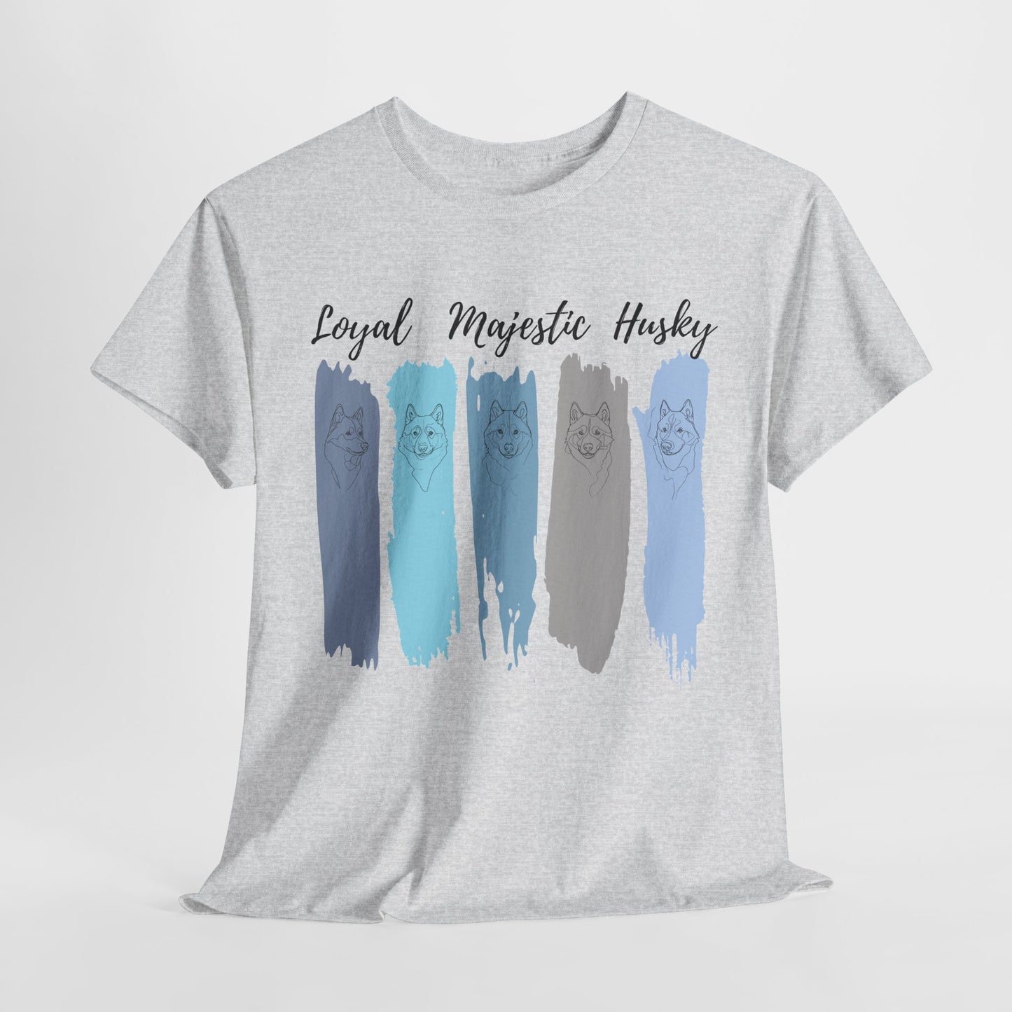 HUSKY DOG T SHIRT with text Loyal Majestic Husky in ash