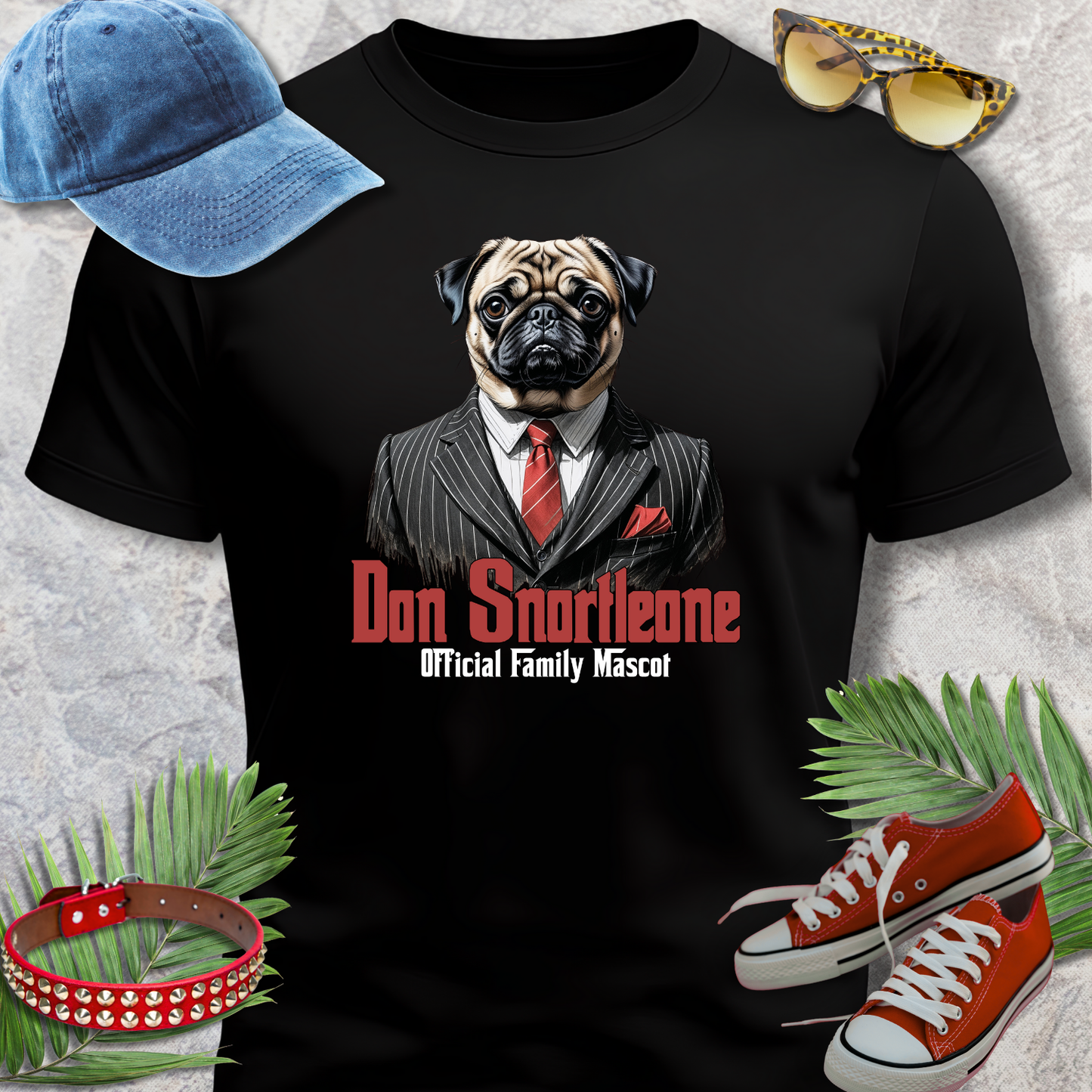 PUG TSHIRT Don Snortleone Mafia Graphic in Black