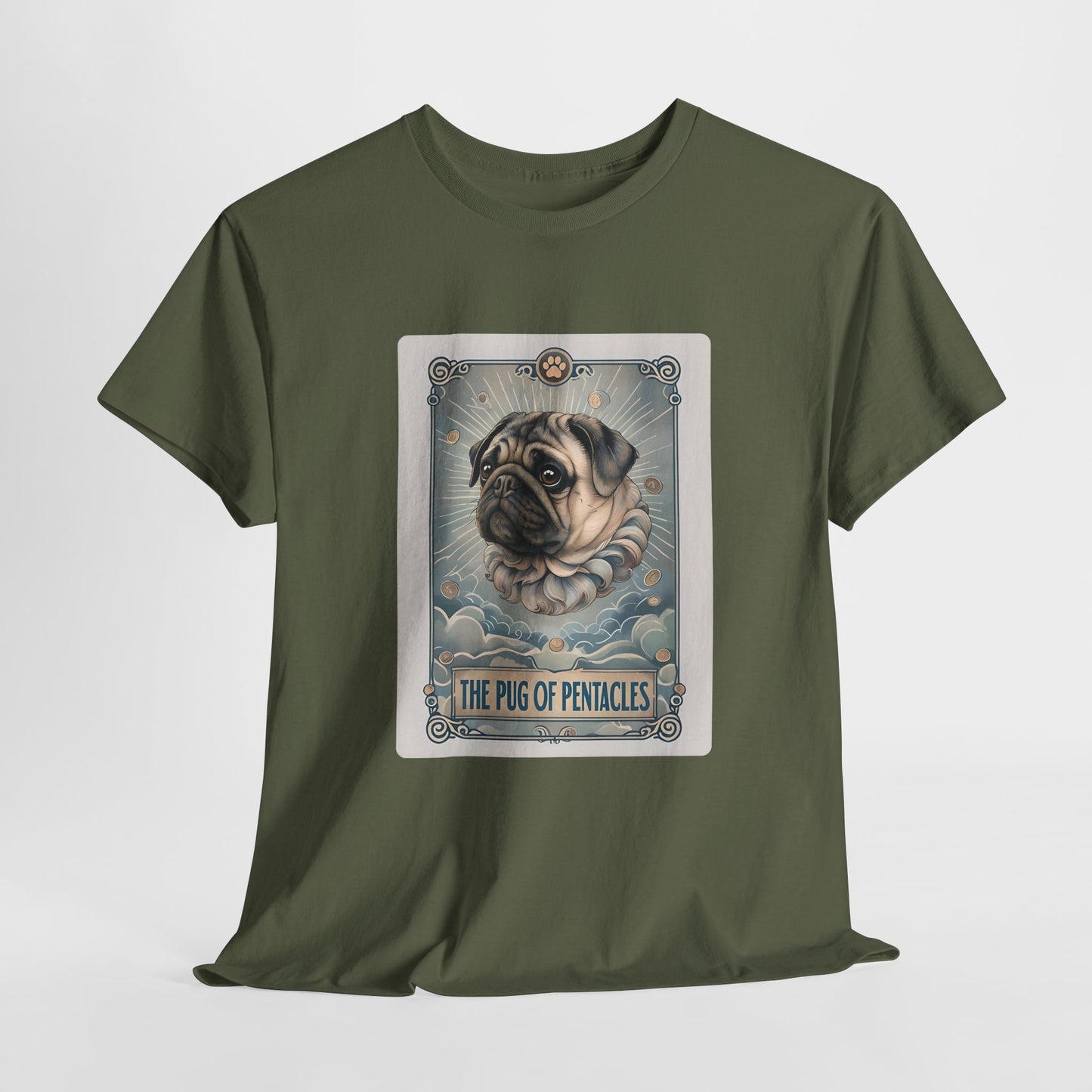 PUG TSHIRT PUG OF PENTACLES in heather military green