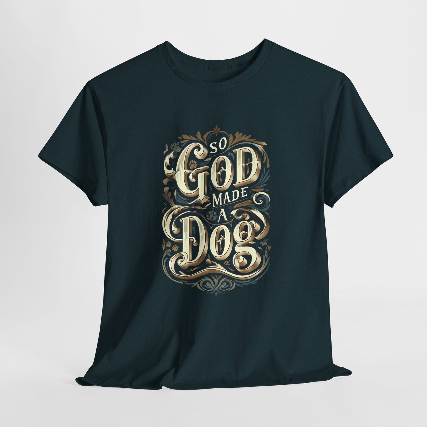 Midnight t-shirt with decorative text design on a light gray background