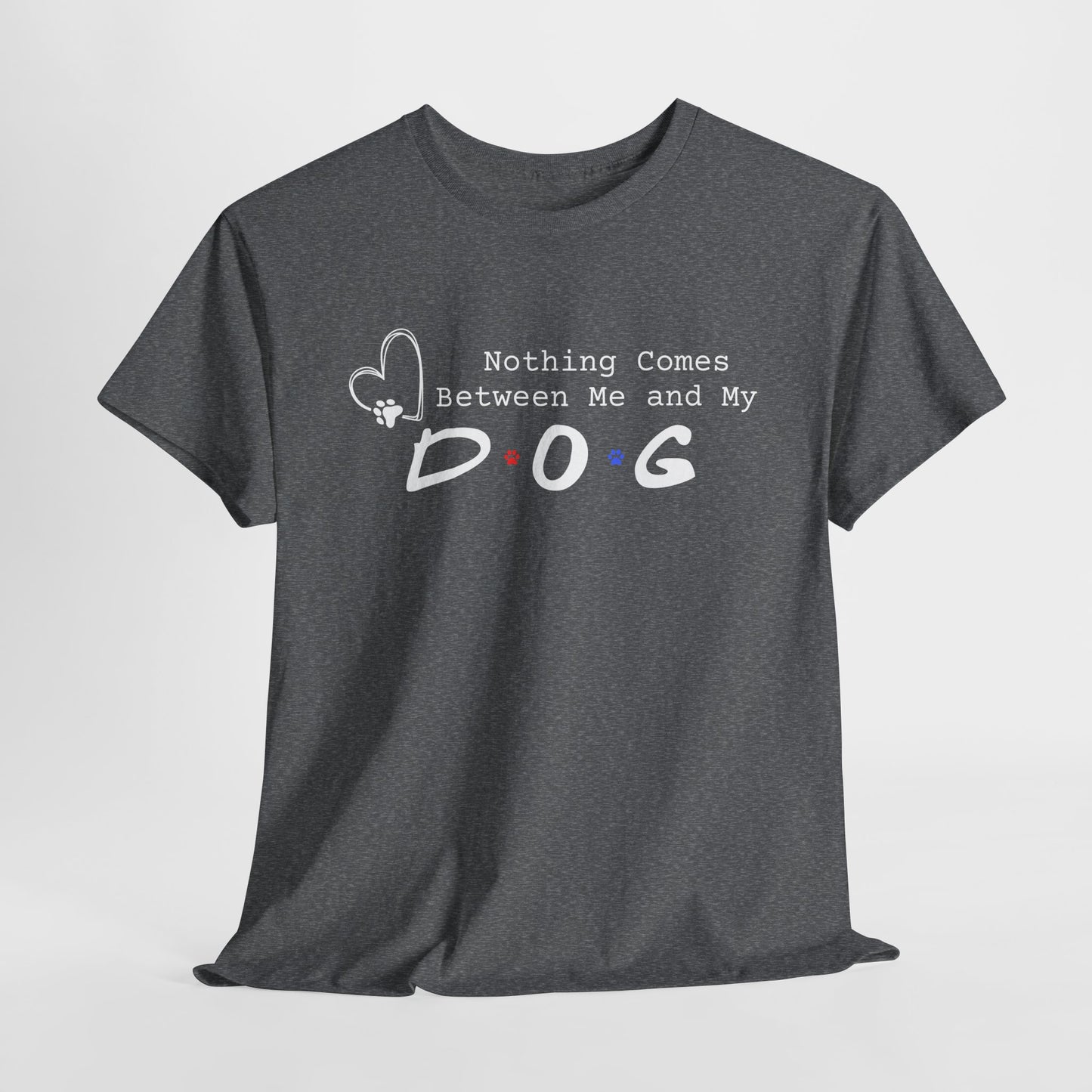 Graphite Heather t-shirt with 'Nothing Comes Between Me and My Dog' text on a white background