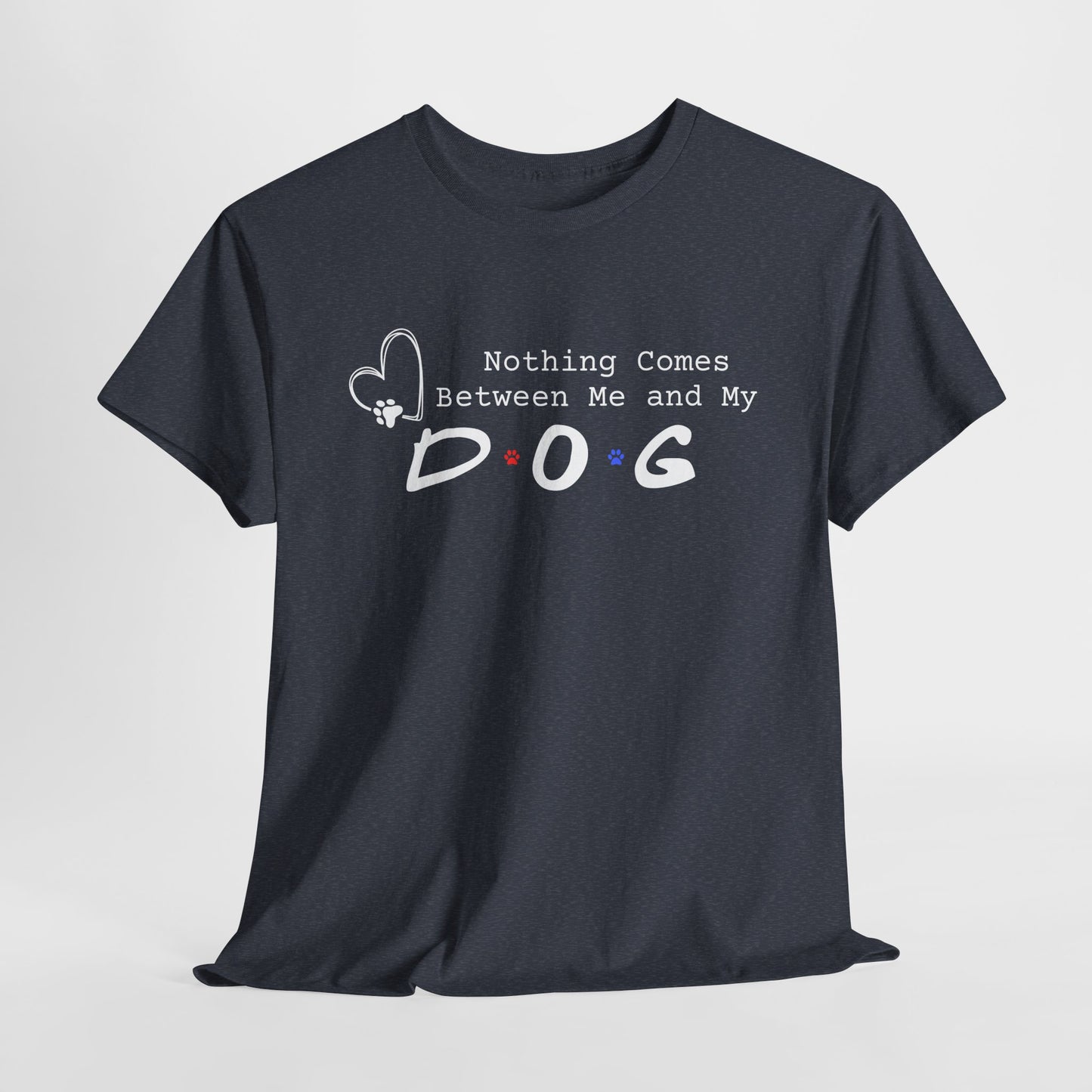 Heather Navy t-shirt with 'Nothing Comes Between Me and My Dog' text on a white background