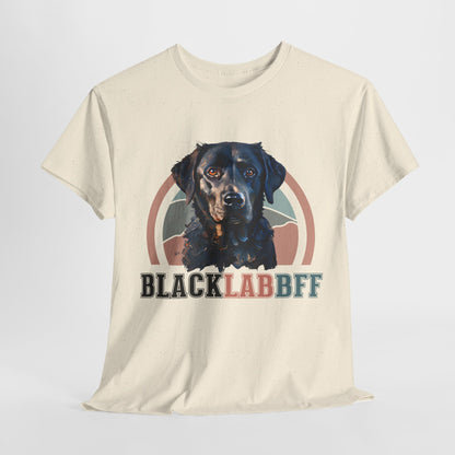Beige t-shirt with a black labrador graphic and 'BLACK LAB BFF' text on a white background