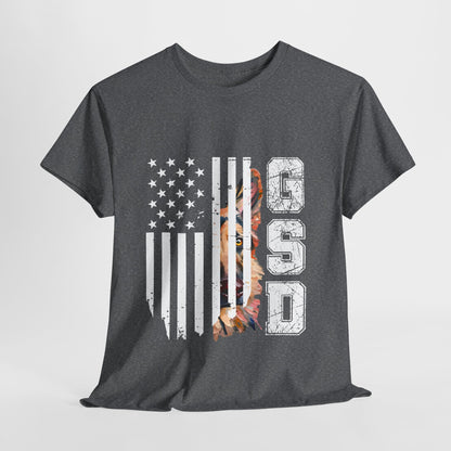 Gray t-shirt with American flag and 'USA' design on a white background