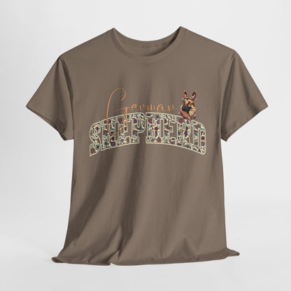 Brown t-shirt with 'German Shepherd' text and dog illustration on a white background