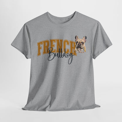 Gray t-shirt with 'French Bulldog' text and dog graphic on a white background