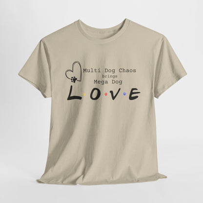 Beige t-shirt with text and graphics on a white background