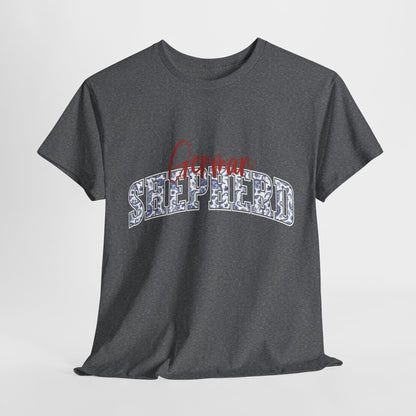 German Shepherd Tshirt with varsity and script lettering in graphite heather