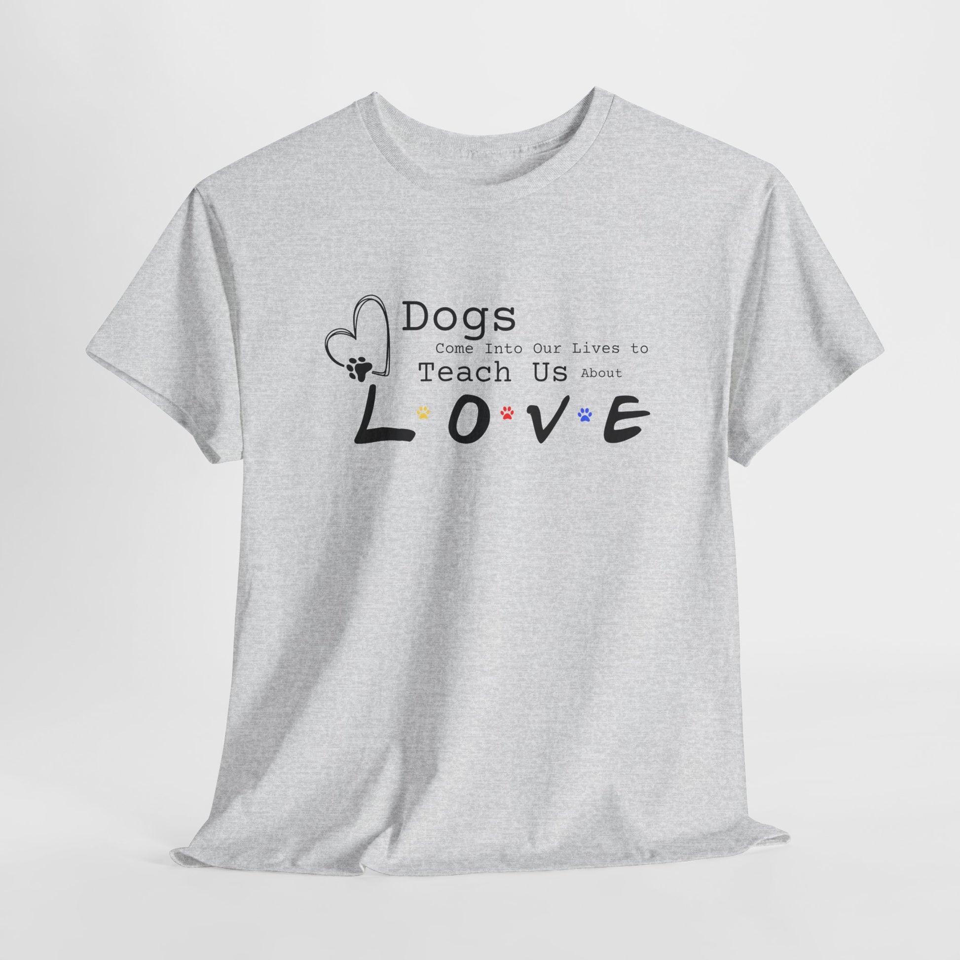 Gray t-shirt with a printed message on a white background
