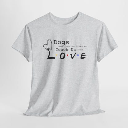 Gray t-shirt with a printed message on a white background