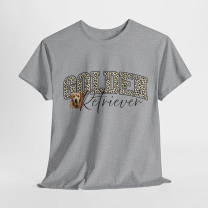Gray t-shirt with 'Golden Retriever' text and dog graphic on a white background